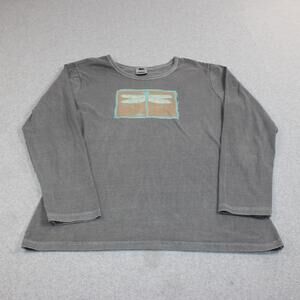 Earth Creations Shirt Women Large Gray Dragonfly Long Sleeve Organic Cotton USA